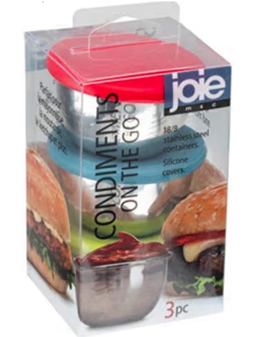 Joie Stainless Steel Condiment Set with Red and Green Silicone Lids